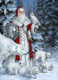 Red Arctic Santa with Polar Bears, Foxes, Owl Y7