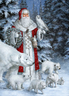 Red Arctic Santa with Polar Bears, Foxes, Owl Y7