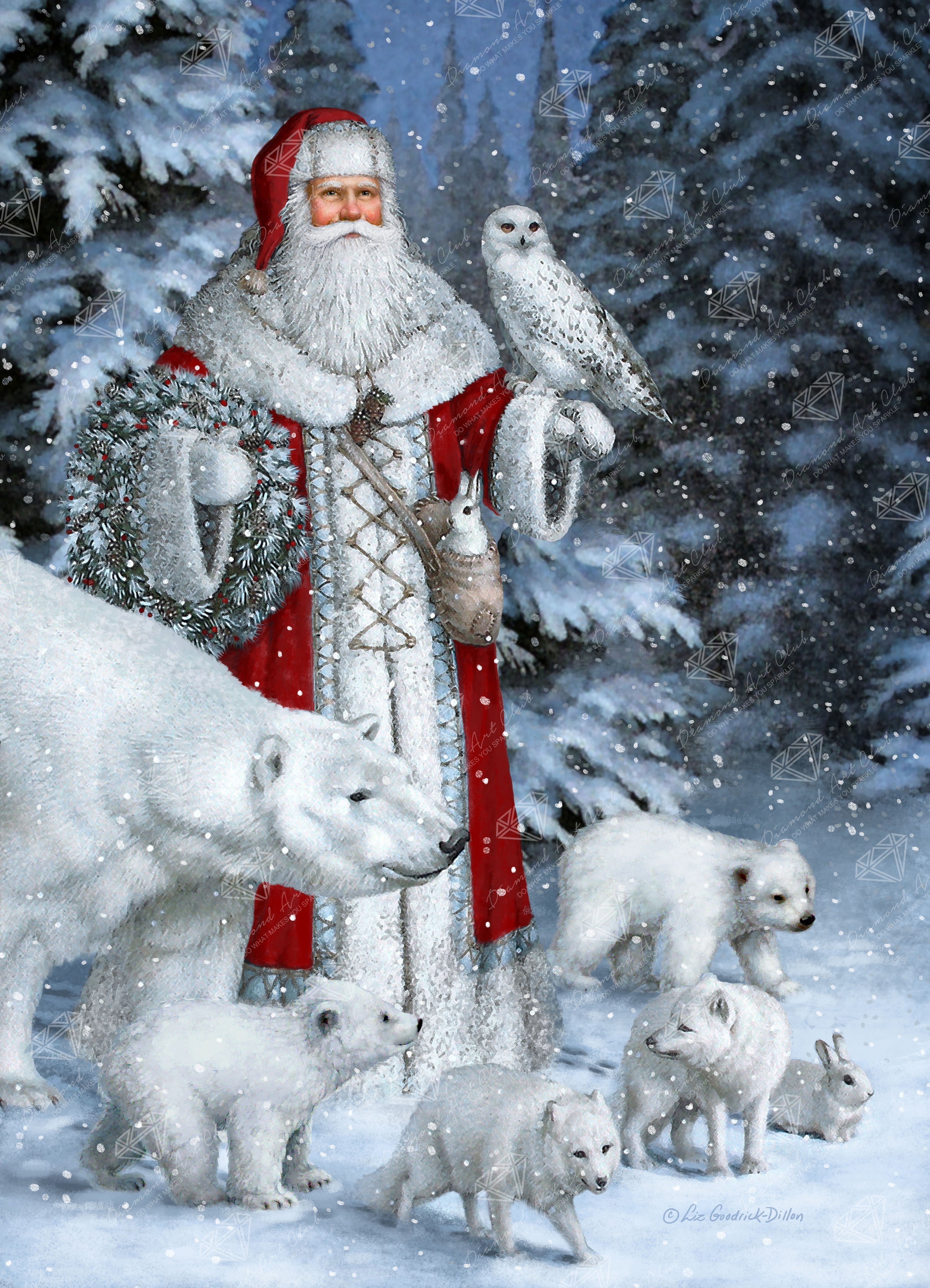Red Arctic Santa with Polar Bears, Foxes, Owl Y7