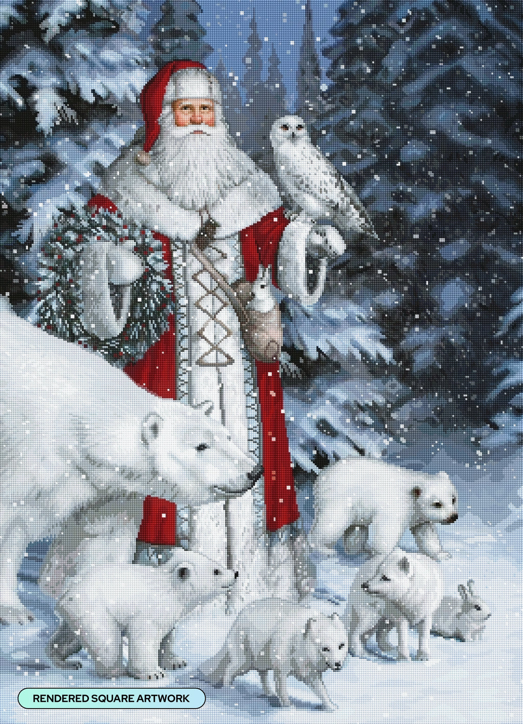 Red Arctic Santa with Polar Bears, Foxes, Owl Y7